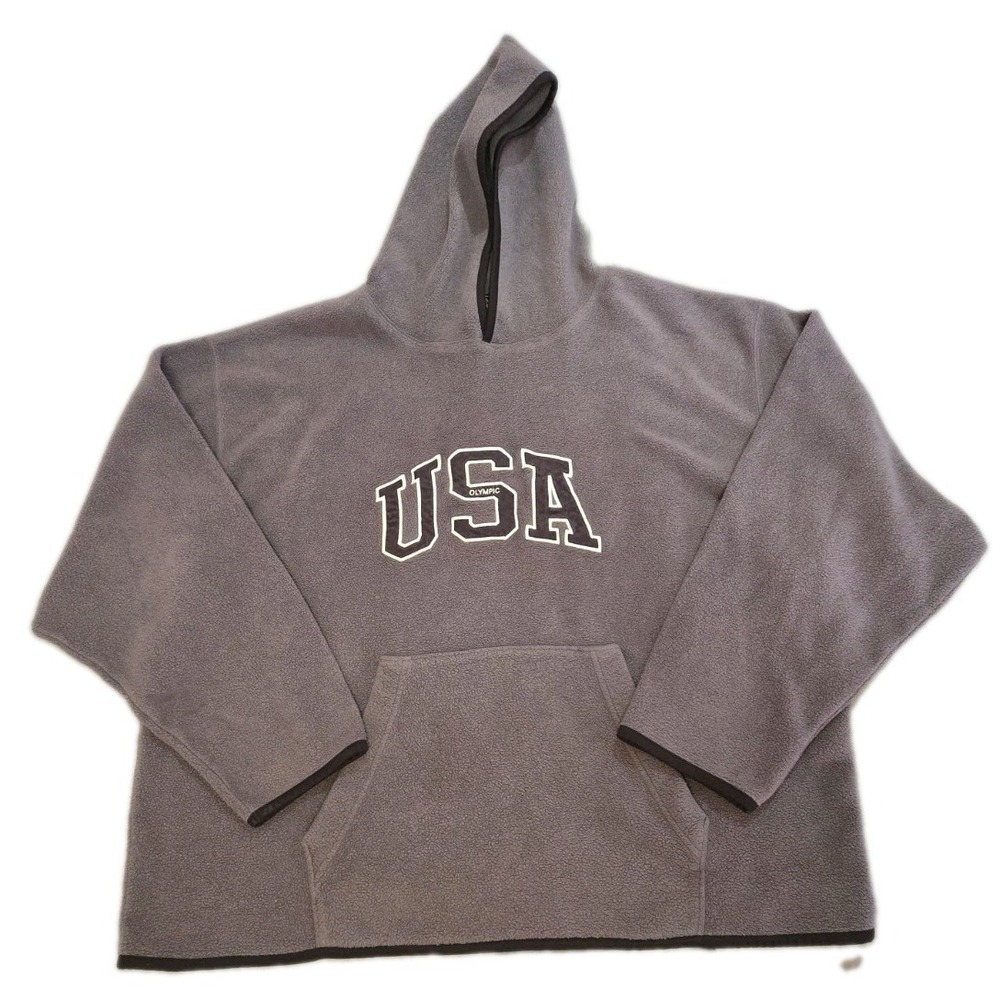 Vtg Olympic Hoodie 9 Men's 90s USA Fleece Gray Pullover Sweatshirt JCPenney XXL